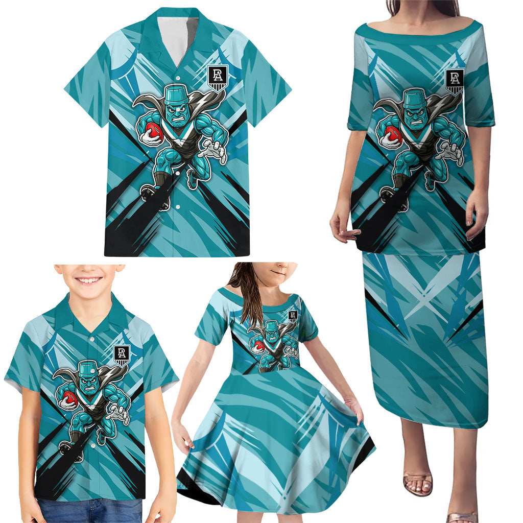 Port Adelaide Power Australian Football Family Matching Puletasi and Hawaiian Shirt Powerful Superhero Mascot - Bold Team Colors