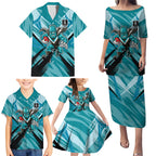Port Adelaide Power Australian Football Family Matching Puletasi and Hawaiian Shirt Powerful Superhero Mascot - Bold Team Colors
