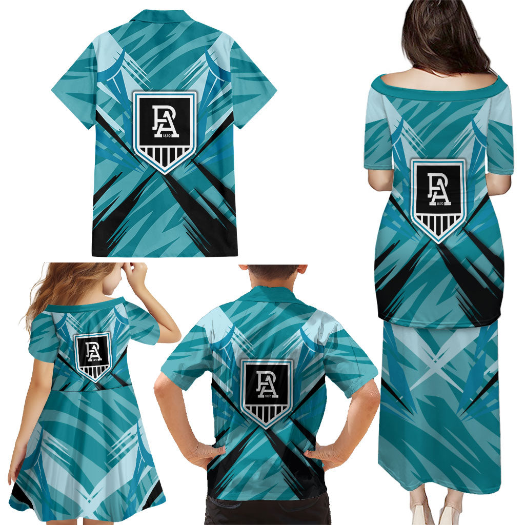 Port Adelaide Power Australian Football Family Matching Puletasi and Hawaiian Shirt Powerful Superhero Mascot - Bold Team Colors