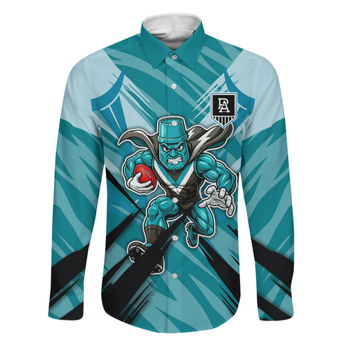 Port Adelaide Power Australian Football Family Matching Puletasi and Hawaiian Shirt Powerful Superhero Mascot - Bold Team Colors