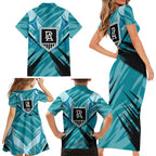 Port Adelaide Power Australian Football Family Matching Short Sleeve Bodycon Dress and Hawaiian Shirt Powerful Superhero Mascot - Bold Team Colors