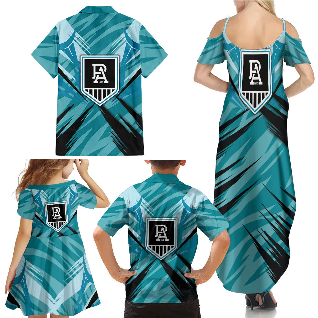 Port Adelaide Power Australian Football Family Matching Summer Maxi Dress and Hawaiian Shirt Powerful Superhero Mascot - Bold Team Colors