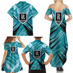 Port Adelaide Power Australian Football Family Matching Summer Maxi Dress and Hawaiian Shirt Powerful Superhero Mascot - Bold Team Colors