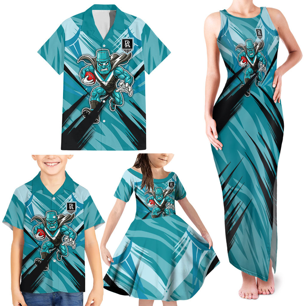 Port Adelaide Power Australian Football Family Matching Tank Maxi Dress and Hawaiian Shirt Powerful Superhero Mascot - Bold Team Colors