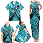 Port Adelaide Power Australian Football Family Matching Tank Maxi Dress and Hawaiian Shirt Powerful Superhero Mascot - Bold Team Colors