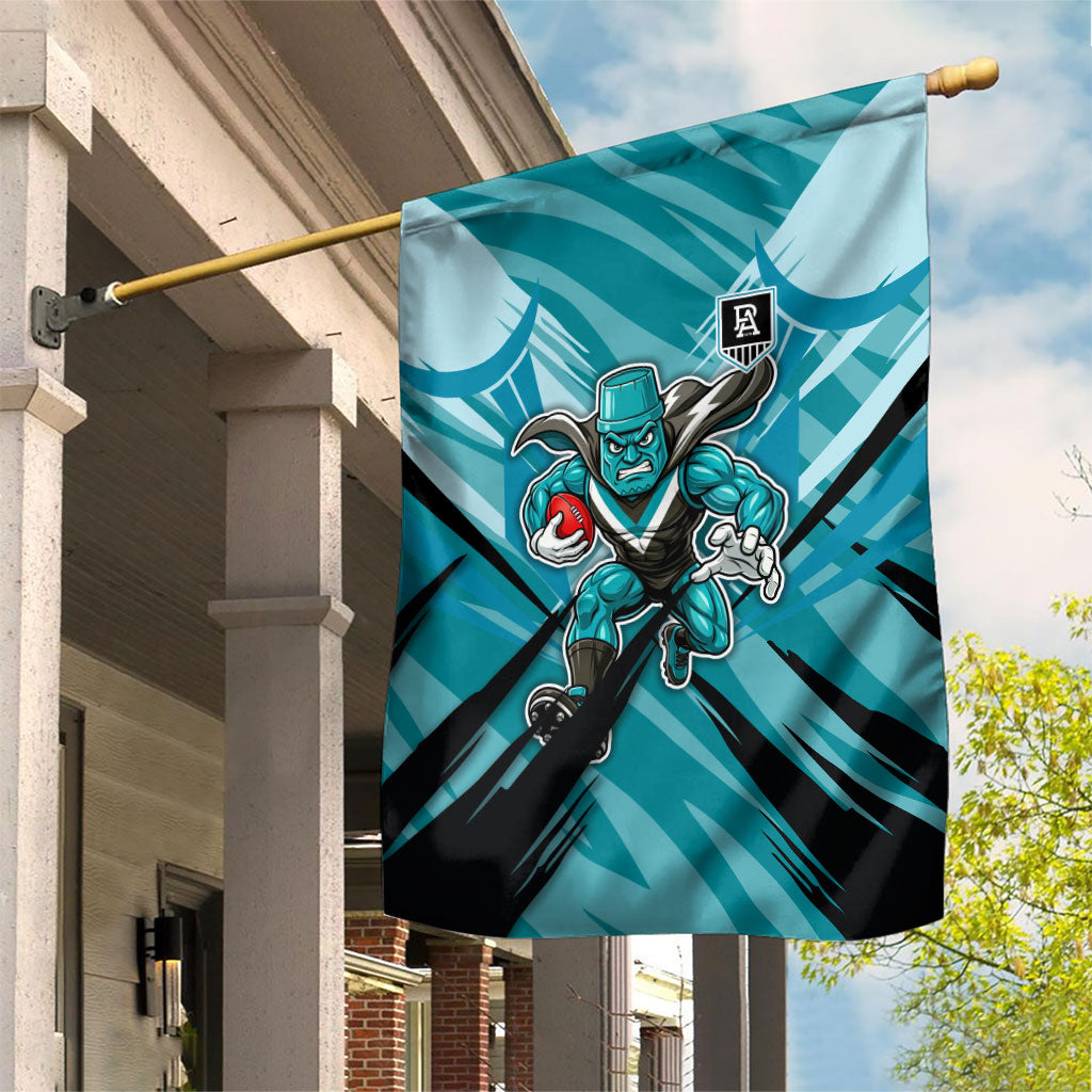 Port Adelaide Power Australian Football Garden Flag Powerful Superhero Mascot - Bold Team Colors