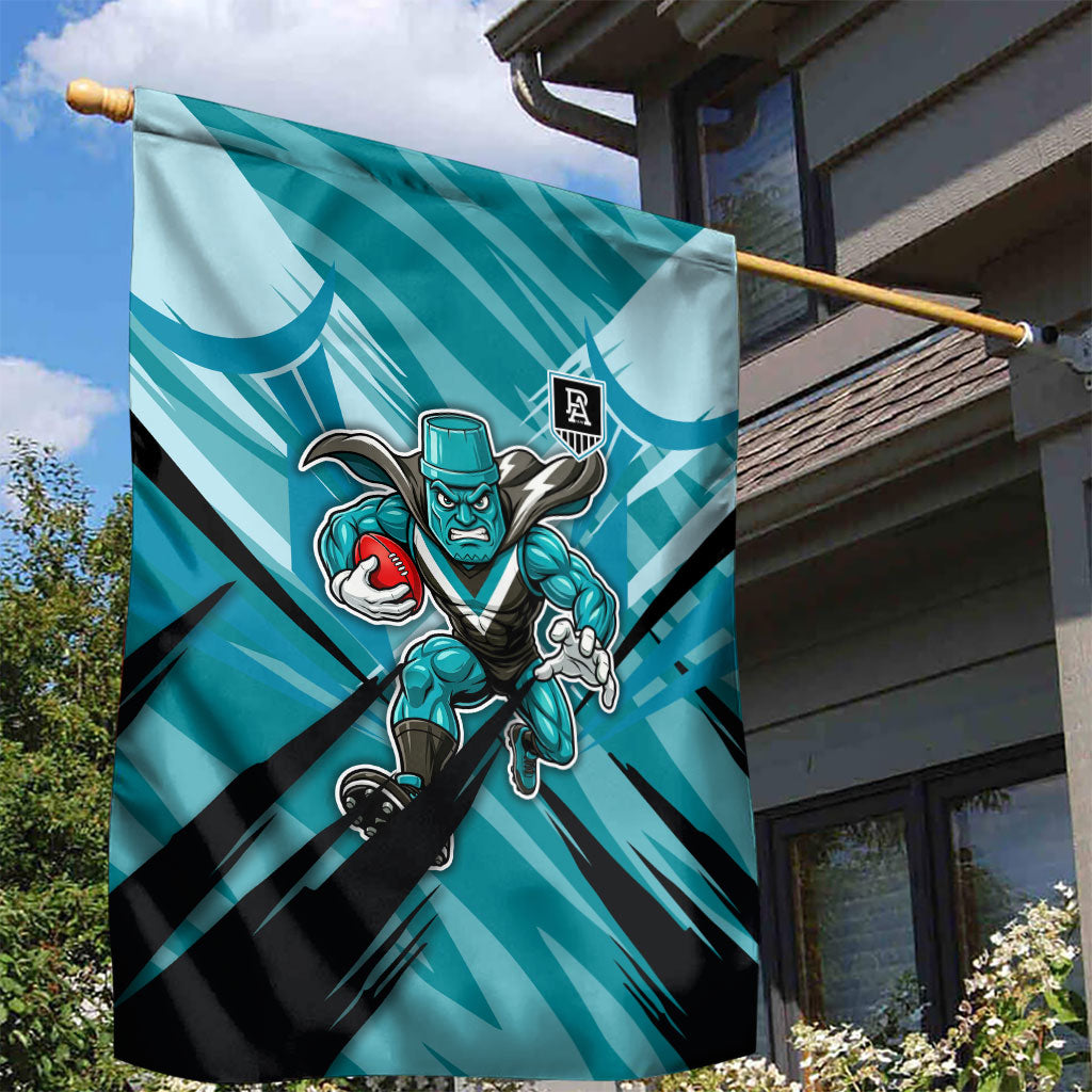 Port Adelaide Power Australian Football Garden Flag Powerful Superhero Mascot - Bold Team Colors