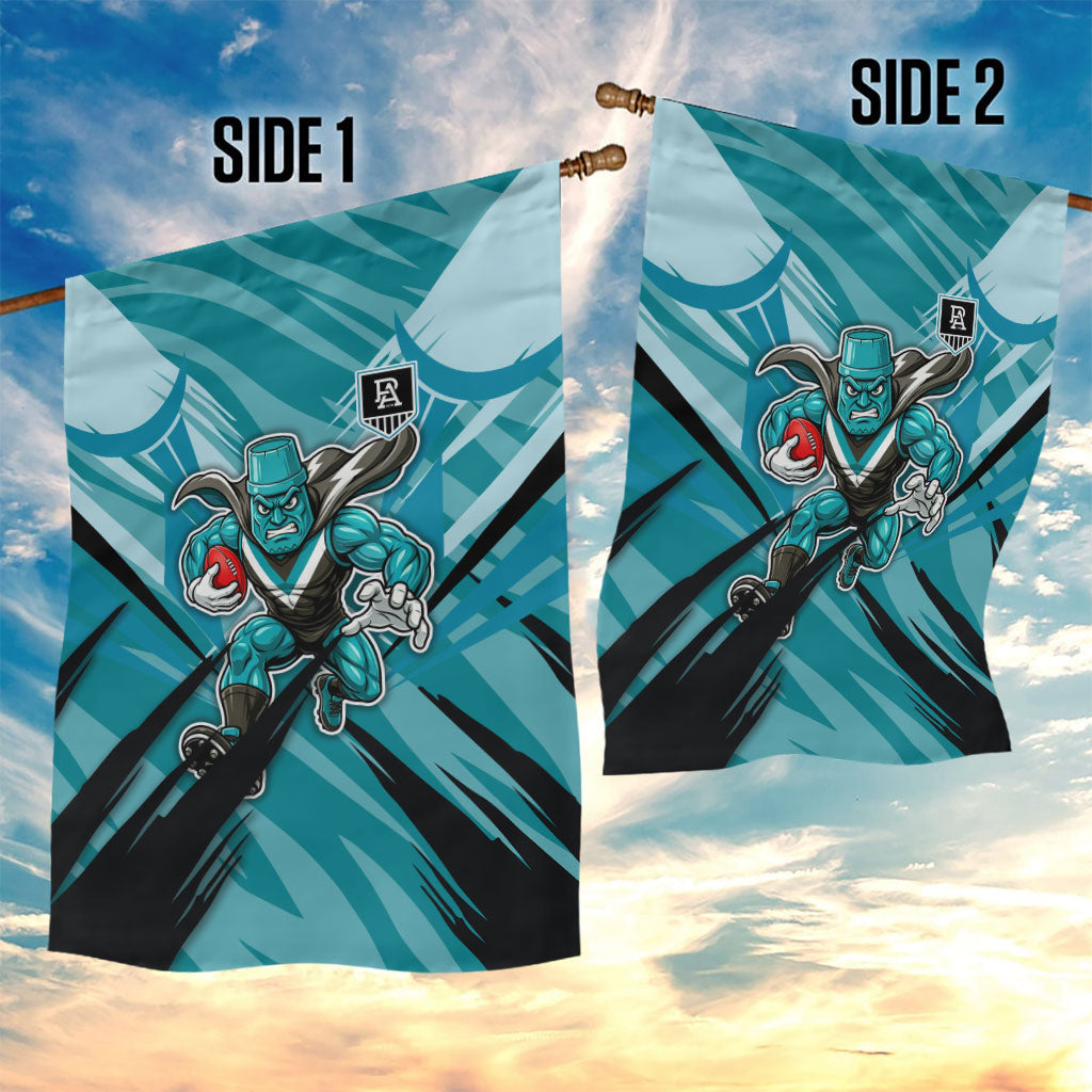 Port Adelaide Power Australian Football Garden Flag Powerful Superhero Mascot - Bold Team Colors