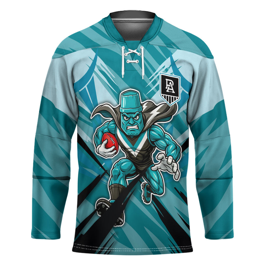 Port Adelaide Power Australian Football Hockey Jersey Powerful Superhero Mascot - Bold Team Colors