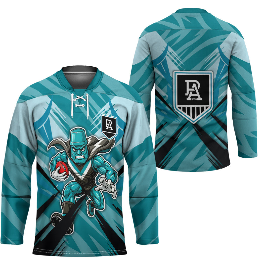 Port Adelaide Power Australian Football Hockey Jersey Powerful Superhero Mascot - Bold Team Colors
