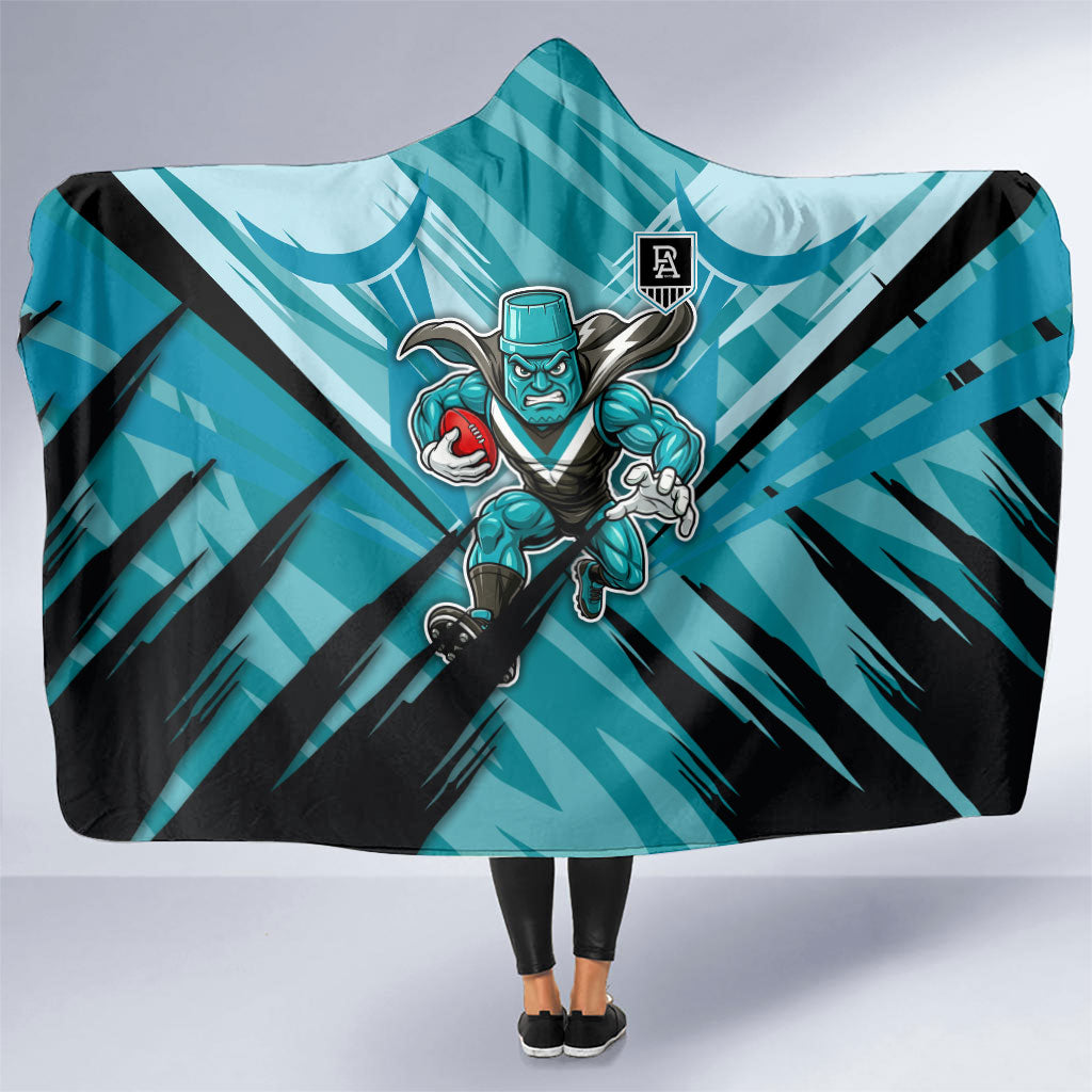 Port Adelaide Power Australian Football Hooded Blanket Powerful Superhero Mascot - Bold Team Colors