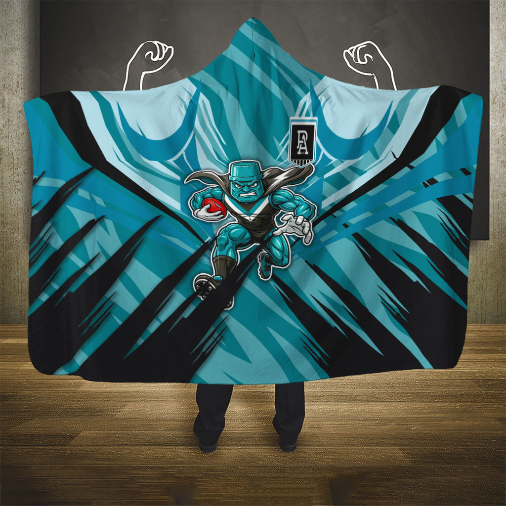 Port Adelaide Power Australian Football Hooded Blanket Powerful Superhero Mascot - Bold Team Colors