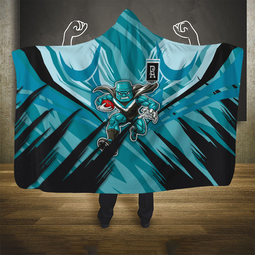 Port Adelaide Power Australian Football Hooded Blanket Powerful Superhero Mascot - Bold Team Colors