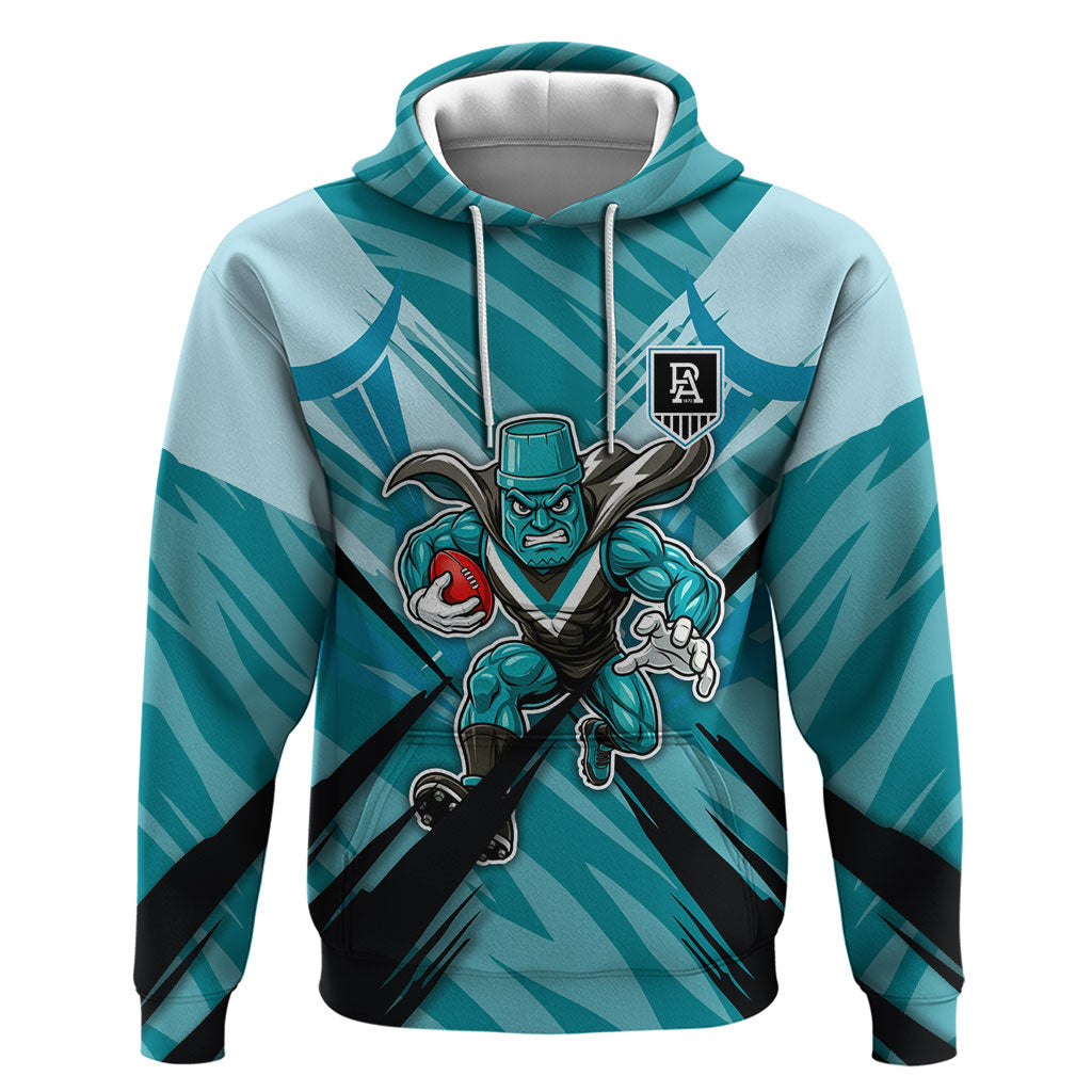 Port Adelaide Power Australian Football Hoodie Powerful Superhero Mascot - Bold Team Colors