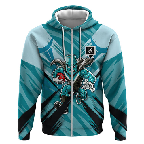 Port Adelaide Power Australian Football Hoodie Powerful Superhero Mascot - Bold Team Colors