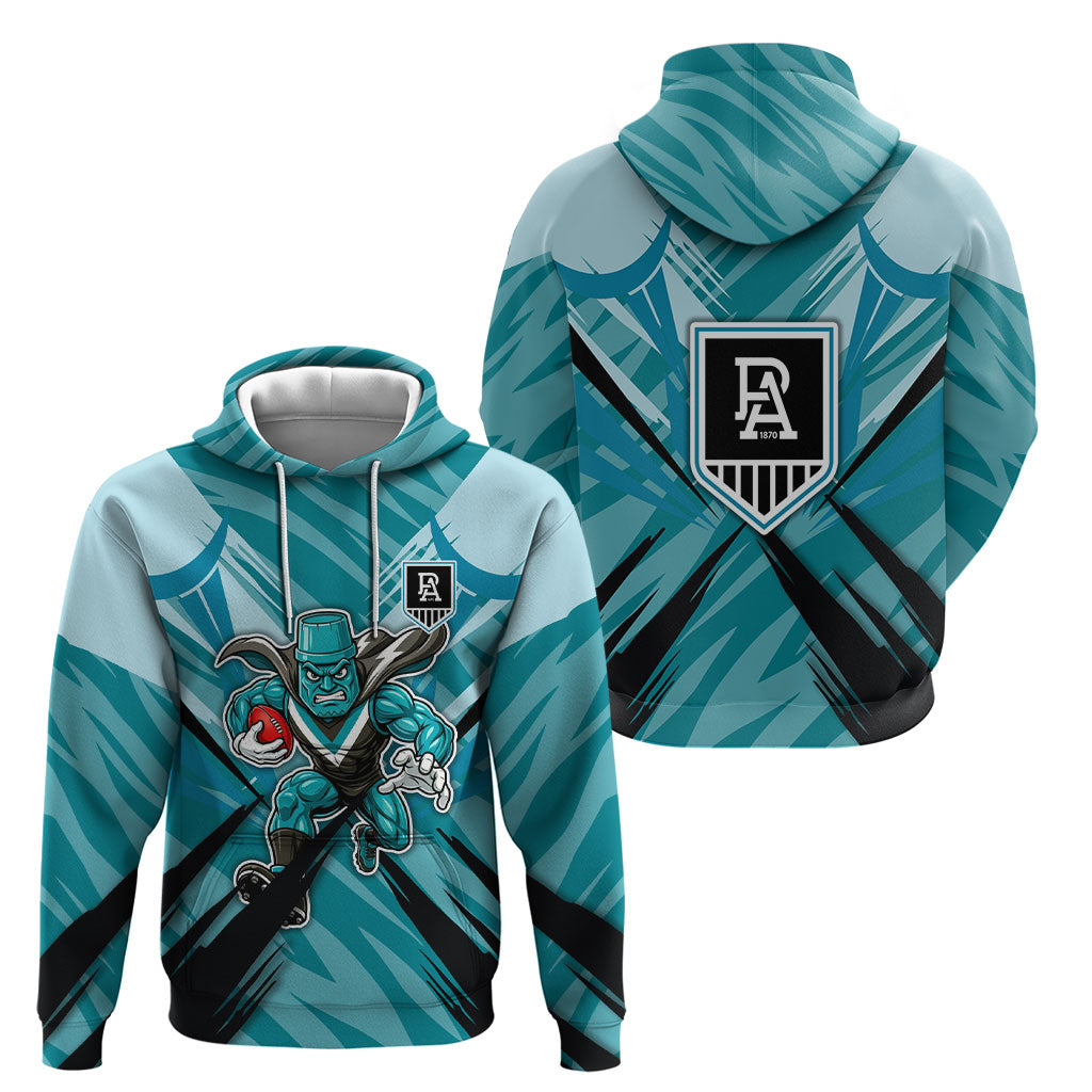 Port Adelaide Power Australian Football Hoodie Powerful Superhero Mascot - Bold Team Colors