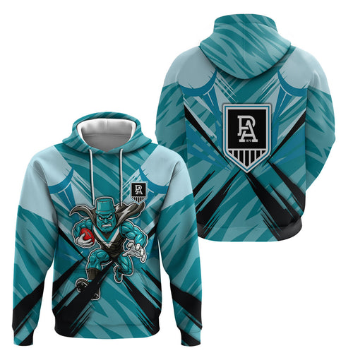Port Adelaide Power Australian Football Hoodie Powerful Superhero Mascot - Bold Team Colors