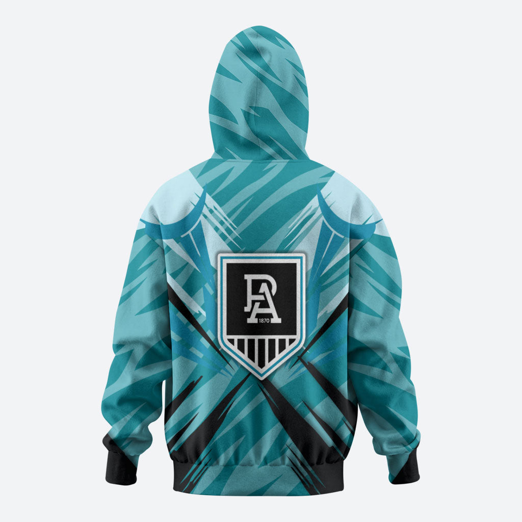 Port Adelaide Power Australian Football Hoodie Powerful Superhero Mascot - Bold Team Colors