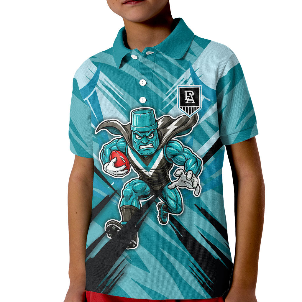 Port Adelaide Power Australian Football Kid Polo Shirt Powerful Superhero Mascot - Bold Team Colors