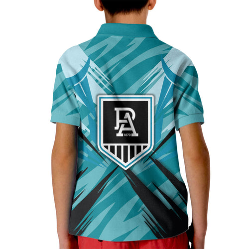 Port Adelaide Power Australian Football Kid Polo Shirt Powerful Superhero Mascot - Bold Team Colors