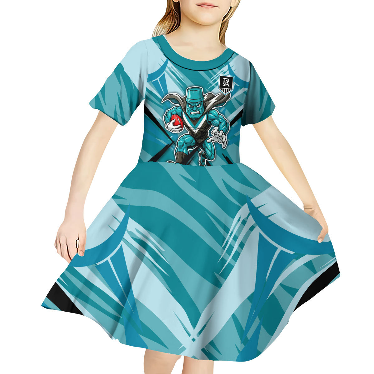 Port Adelaide Power Australian Football Kid Short Sleeve Dress Powerful Superhero Mascot - Bold Team Colors