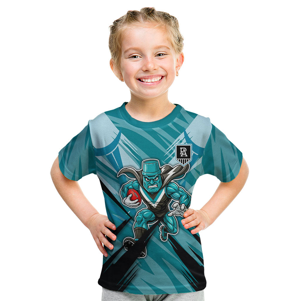 Port Adelaide Power Australian Football Kid T Shirt Powerful Superhero Mascot - Bold Team Colors