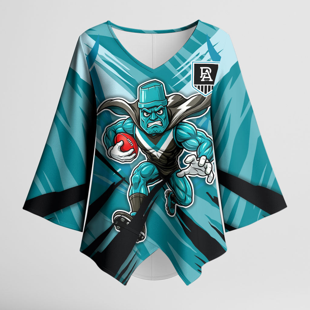 Port Adelaide Power Australian Football Kimono Sleeve Blouse Powerful Superhero Mascot - Bold Team Colors