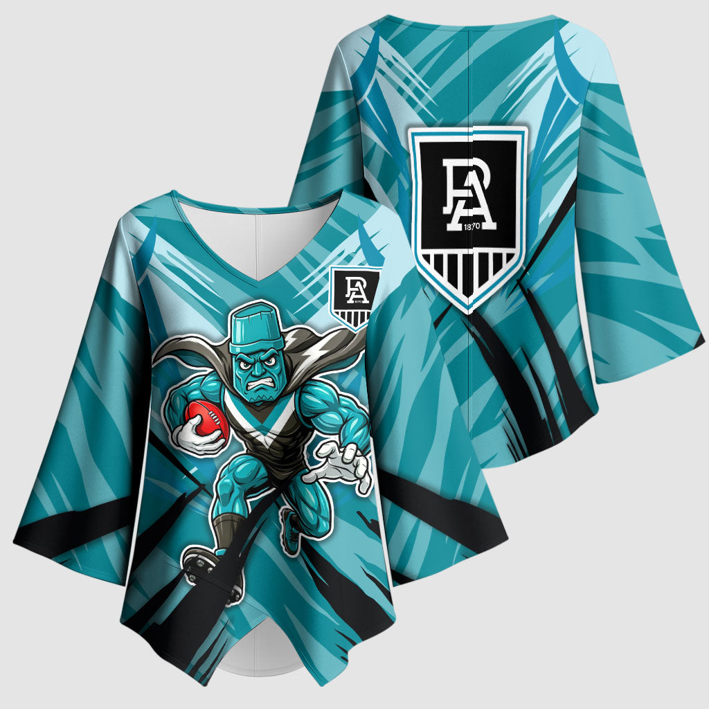 Port Adelaide Power Australian Football Kimono Sleeve Blouse Powerful Superhero Mascot - Bold Team Colors