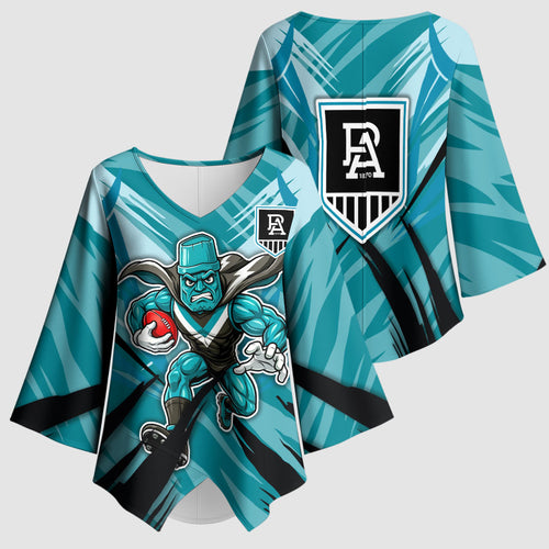 Port Adelaide Power Australian Football Kimono Sleeve Blouse Powerful Superhero Mascot - Bold Team Colors