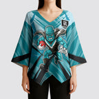 Port Adelaide Power Australian Football Kimono Sleeve Blouse Powerful Superhero Mascot - Bold Team Colors