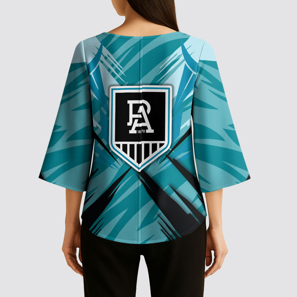 Port Adelaide Power Australian Football Kimono Sleeve Blouse Powerful Superhero Mascot - Bold Team Colors