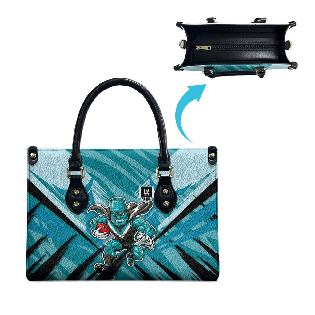 Port Adelaide Power Australian Football Leather Bag Powerful Superhero Mascot - Bold Team Colors