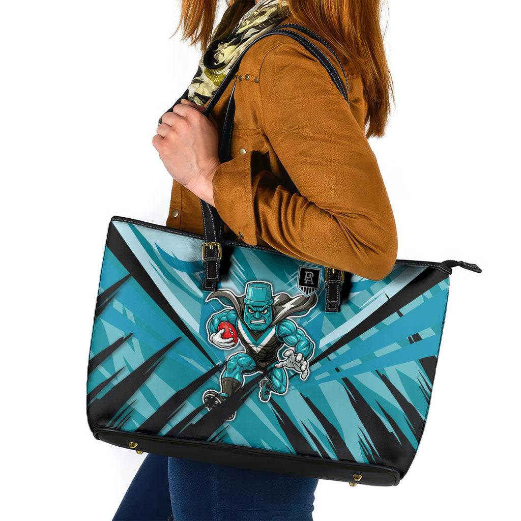 Port Adelaide Power Australian Football Leather Tote Bag Powerful Superhero Mascot - Bold Team Colors