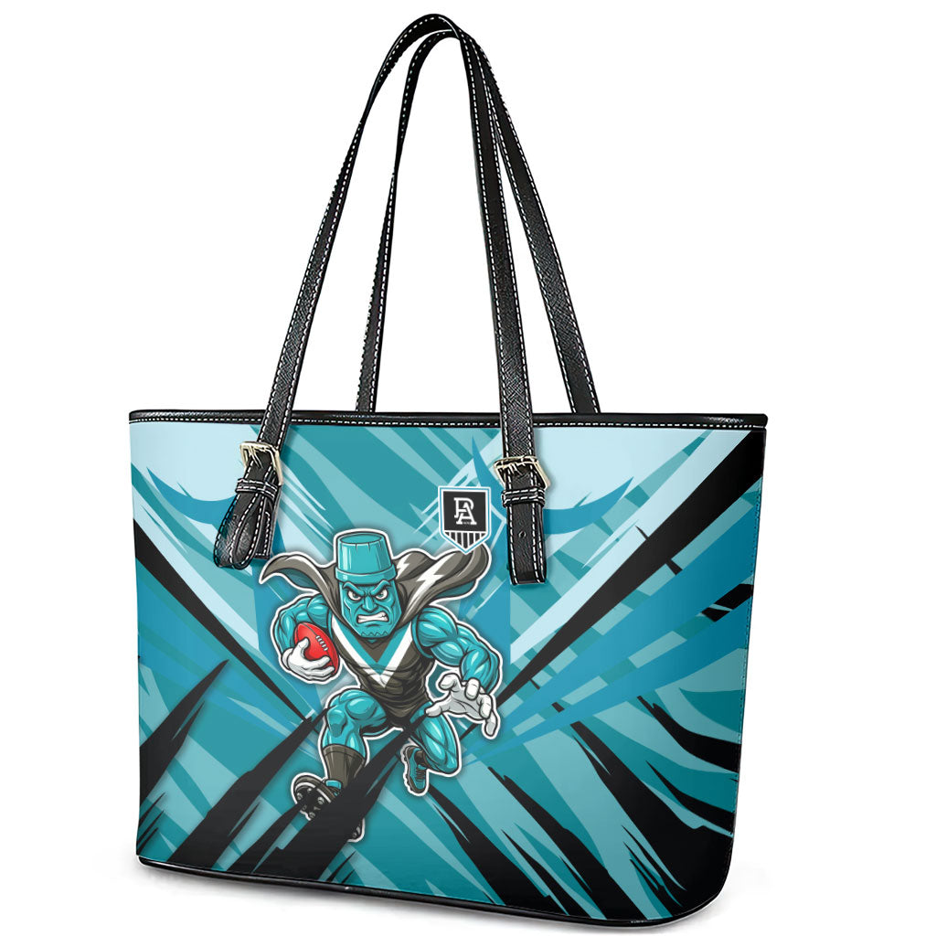 Port Adelaide Power Australian Football Leather Tote Bag Powerful Superhero Mascot - Bold Team Colors