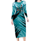 Port Adelaide Power Australian Football Long Sleeve Bodycon Dress Powerful Superhero Mascot - Bold Team Colors