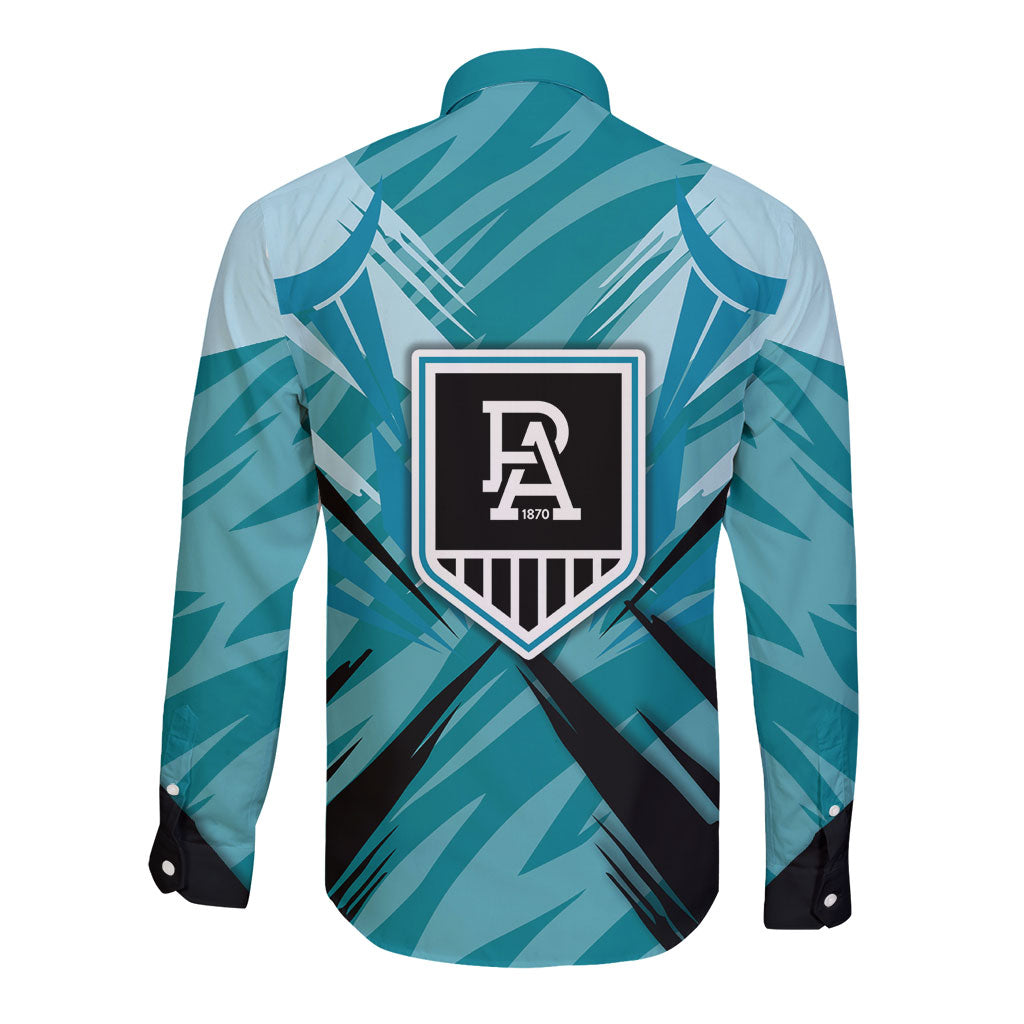 Port Adelaide Power Australian Football Long Sleeve Button Shirt Powerful Superhero Mascot - Bold Team Colors