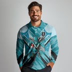 Port Adelaide Power Australian Football Long Sleeve Polo Shirt Powerful Superhero Mascot - Bold Team Colors