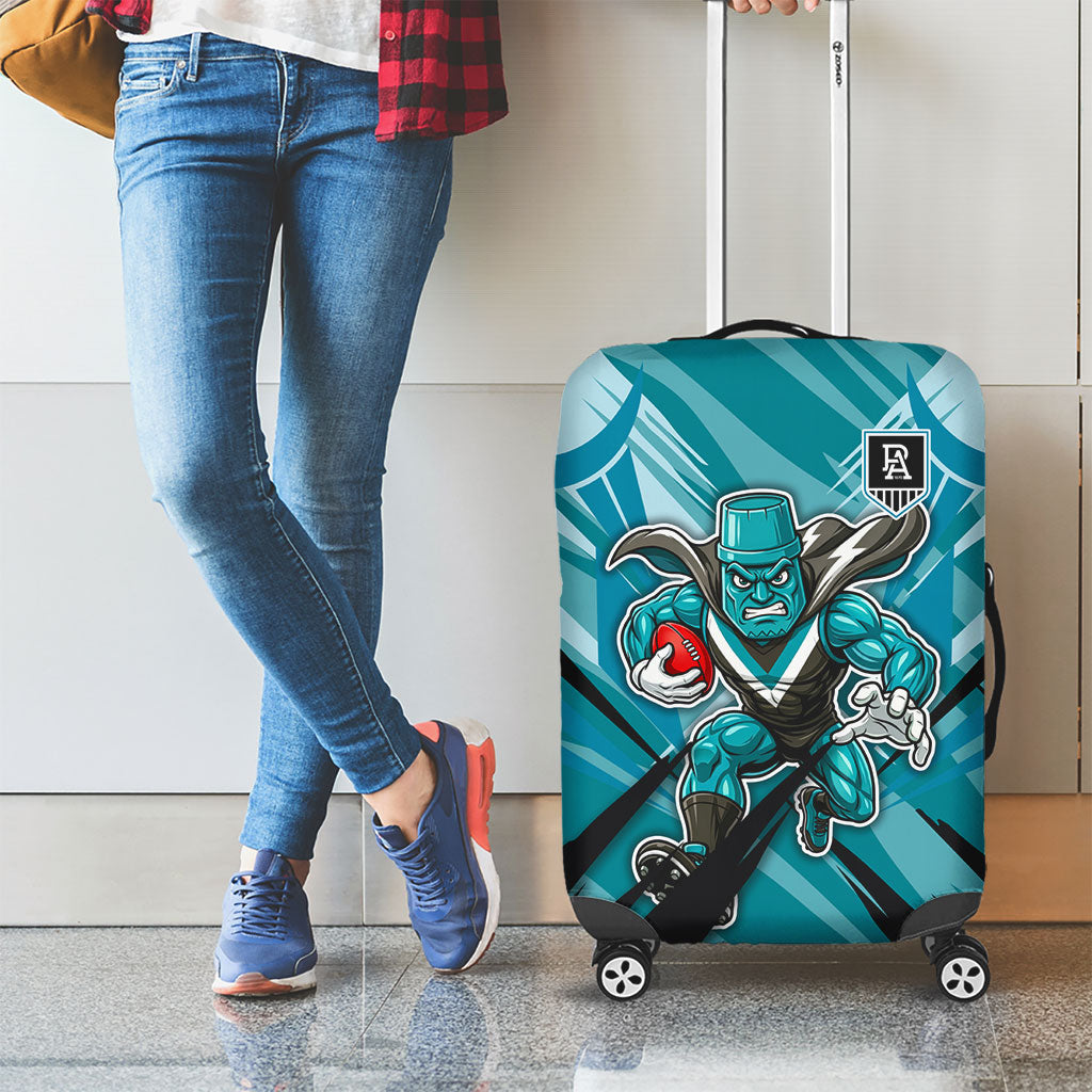 Port Adelaide Power Australian Football Luggage Cover Powerful Superhero Mascot - Bold Team Colors
