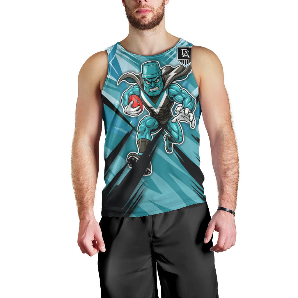 Port Adelaide Power Australian Football Men Tank Top Powerful Superhero Mascot - Bold Team Colors