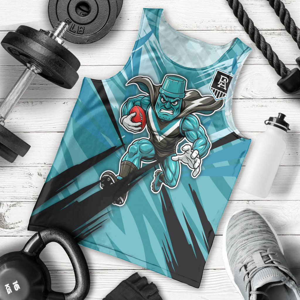 Port Adelaide Power Australian Football Men Tank Top Powerful Superhero Mascot - Bold Team Colors