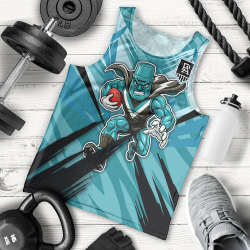 Port Adelaide Power Australian Football Men Tank Top Powerful Superhero Mascot - Bold Team Colors