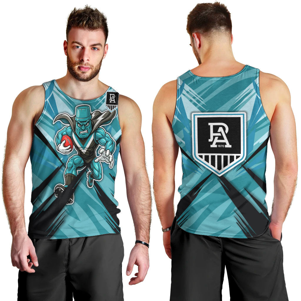 Port Adelaide Power Australian Football Men Tank Top Powerful Superhero Mascot - Bold Team Colors