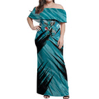Port Adelaide Power Australian Football Off Shoulder Maxi Dress Powerful Superhero Mascot - Bold Team Colors