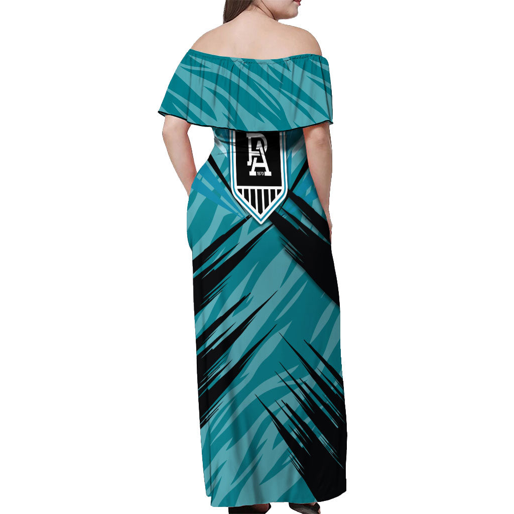 Port Adelaide Power Australian Football Off Shoulder Maxi Dress Powerful Superhero Mascot - Bold Team Colors