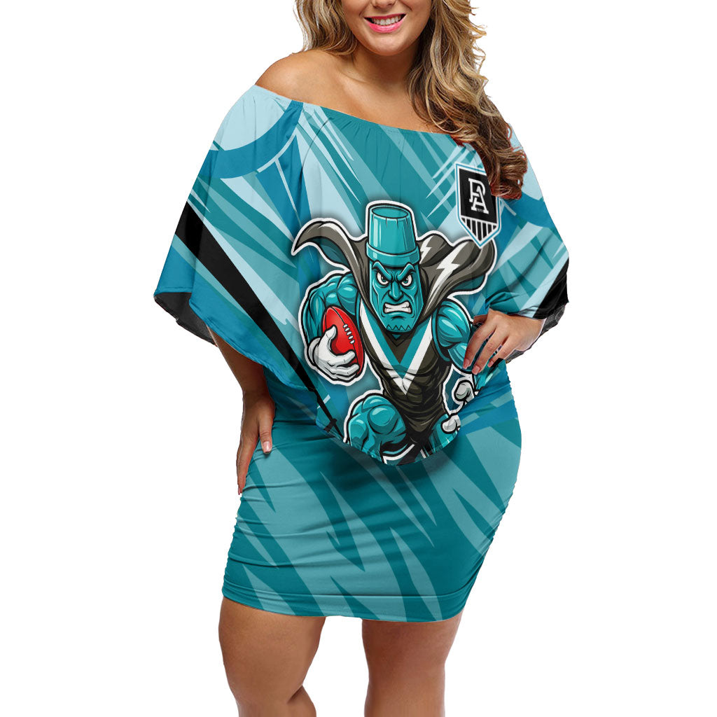 Port Adelaide Power Australian Football Off Shoulder Short Dress Powerful Superhero Mascot - Bold Team Colors
