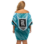 Port Adelaide Power Australian Football Off Shoulder Short Dress Powerful Superhero Mascot - Bold Team Colors