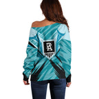 Port Adelaide Power Australian Football Off Shoulder Sweater Powerful Superhero Mascot - Bold Team Colors