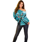 Port Adelaide Power Australian Football Off Shoulder Sweater Powerful Superhero Mascot - Bold Team Colors