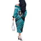 Port Adelaide Power Australian Football Off The Shoulder Long Sleeve Dress Powerful Superhero Mascot - Bold Team Colors