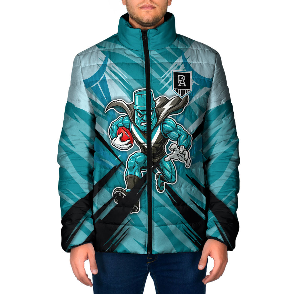 Port Adelaide Power Australian Football Padded Jacket Powerful Superhero Mascot - Bold Team Colors